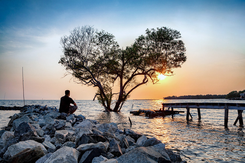 Man watching the sunset